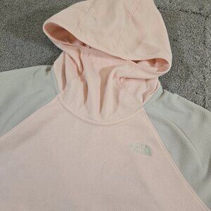 North Face Hooded Fleece Pullover With Neck Cover Pink/Gray‎ Womens Size Lg